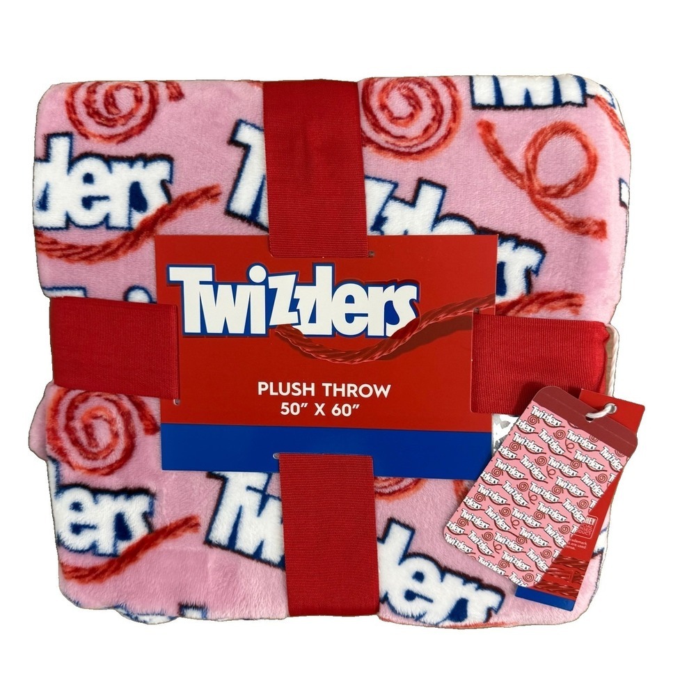 NWT Twizzlers Pink Plush Throw Blanket 50"x60" Hershey Twizzler Licorice Candy